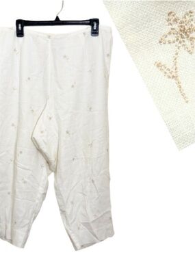 Maggie McNaughton Cropped White Linen‎ Embroidered Coastal Grandma  Pants Sz 2X